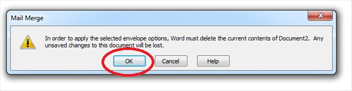 A warning message will pop up
Click the “OK” button
