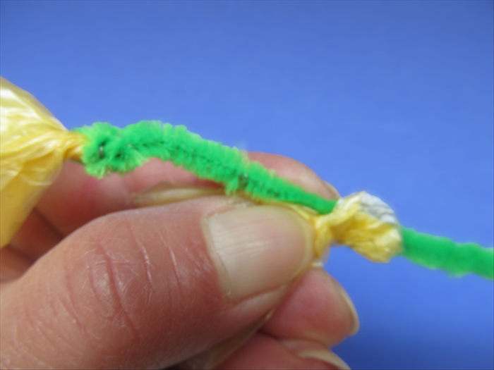 <p> Place the twisted end of another flower against the pipe cleaner about 2 inches down.</p> 
<p>  </p>