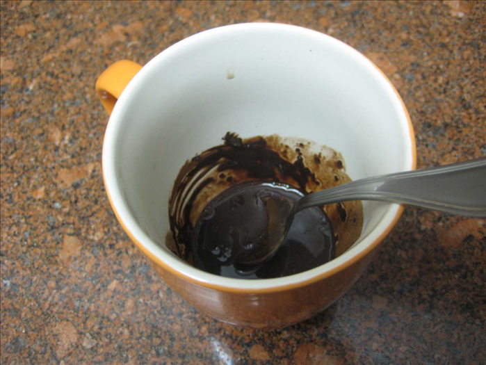 Put cocoa powder and sugar substitute in cup

Pour a little boiling water into the cup and mix to dissolve