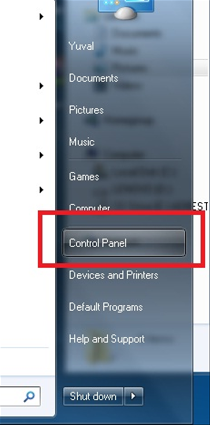 click on the Start menu and select 'Control Panel.'