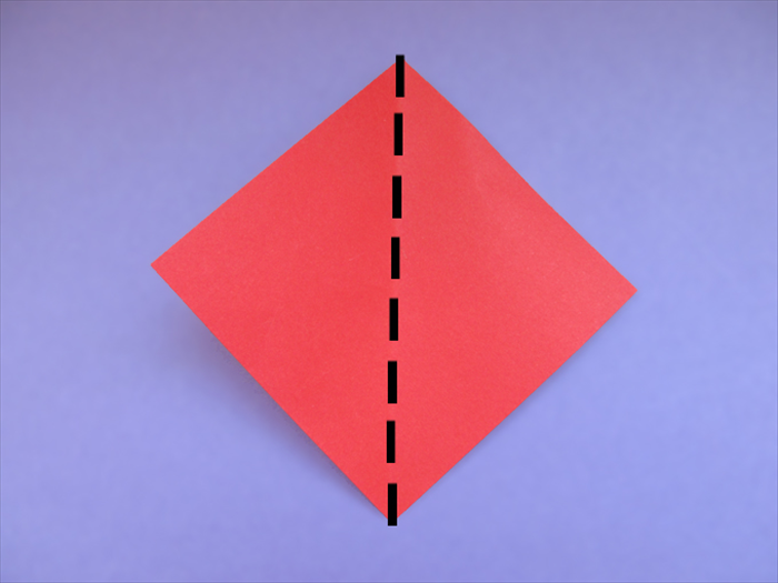 Hold the square piece of paper diagonally
Bring the side points together to fold it in half
