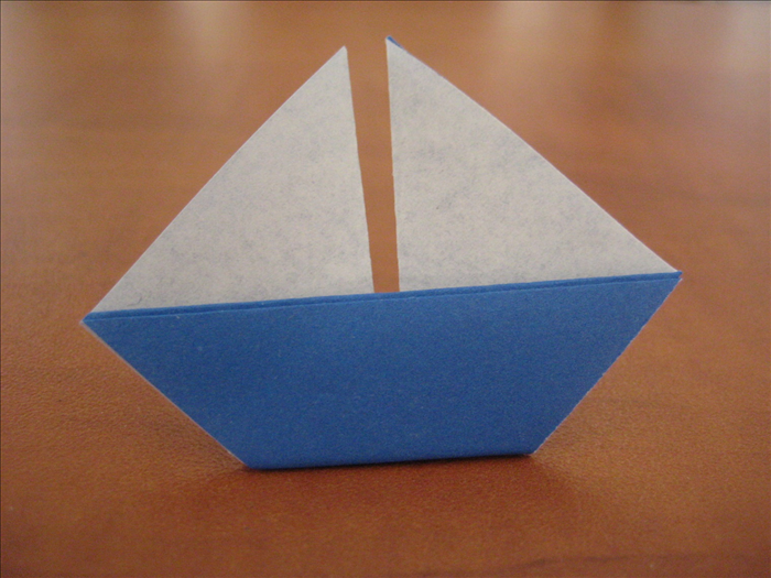 Turn the model over and your origami sailboat is finished!