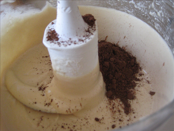 Mix the ¼ cup of cocoa into the batter in the mixer