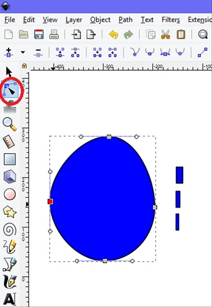 <p> 12. Select the circle.  </p> 
<p> Click on the edit path tool, circled in red.</p> 
<p> Drag the square at the top up slightly to distort the shape.</p> 
<p> Drag the square at the side slightly to distort the shape.</p> 
<p> **** Drag them only slightly.</p> 
<p> The changed outline of the circle will be the path your "mosaic pieces will be on.</p> 
<p> If the arc is too sharp the mosaic pieces will overlap.</p> 
<p> *You can use the circle as is if you like regular circles or ovals in your design.  </p>