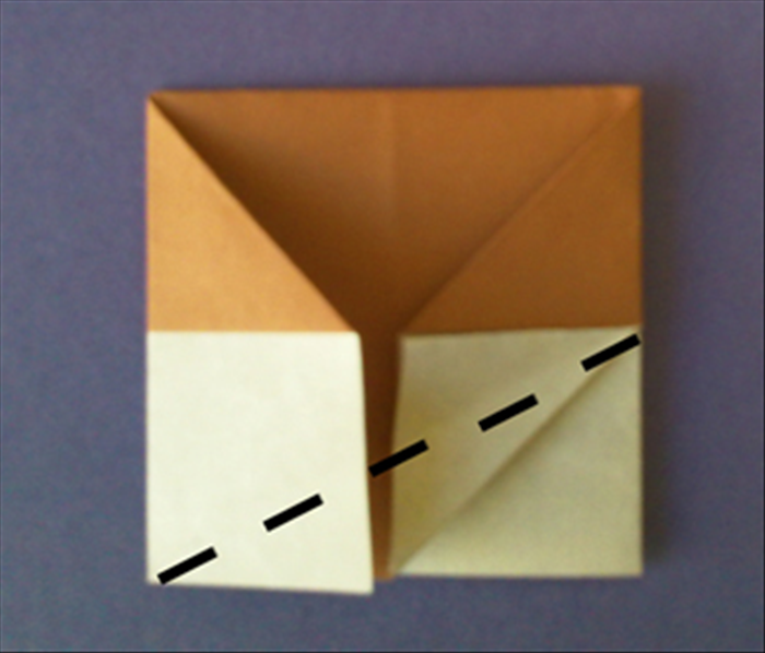Make a crease from the bottom corner of the left flap to the top right point of the 
Flap you just folded
