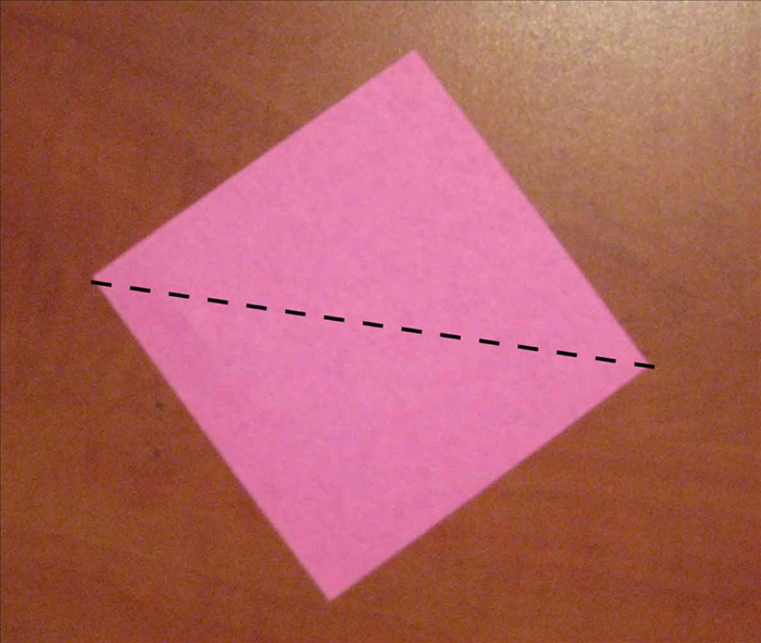 Place the square paper you want for the flower with the points at the top, bottom and sides.

Bring the bottom point up to the top to fold it in half