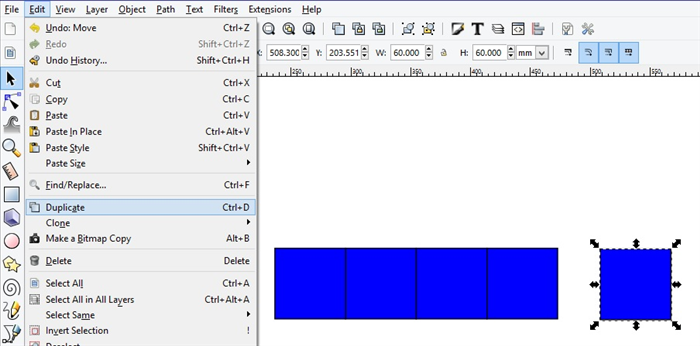 <p> Select the square. Click on Edit - Duplicate or use the shortcut  ctrl and d on your keyboard.</p> 
<p> Duplicate it 4 times. Align the 4 squares in a row.  </p>