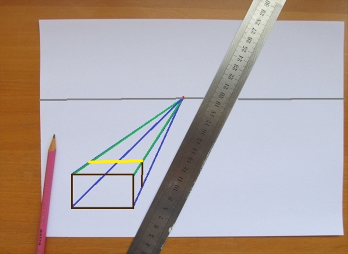 Find the lines coming from the top of the rectangle.
Connect them with a horizontal line (shown in yellow) that starts at the top of the last line you made. 

*This line is also a transversal line.  

