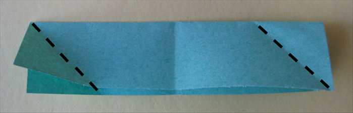 <p> Take the other paper also with the open side pointing down. This time you will do the opposite. Fold the left corner up to the top edge. Fold the right corner down to the bottom edge.</p>