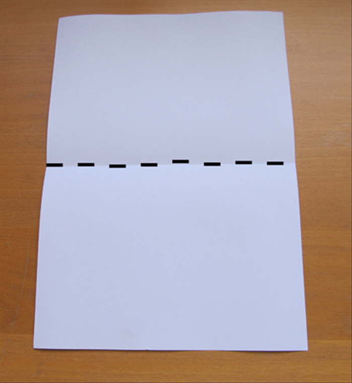 Place the paper so that the short ends are at the top and bottom.
Bring the bottom up to the top to fold the paper in half. 