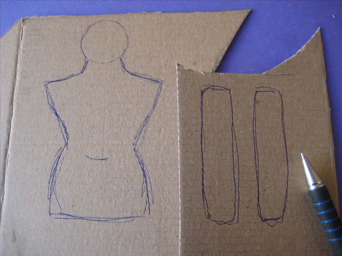 Draw the arms the length of the shoulders to the bottom of the torso.