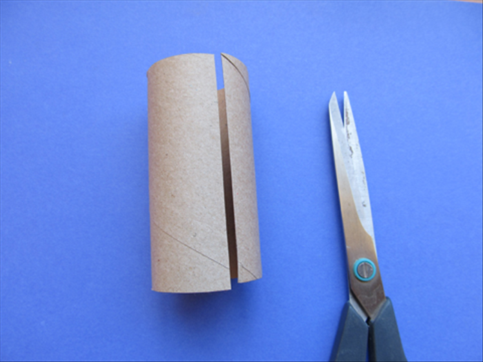 Cut a slit lengthwise in 1 of the toilet paper rolls