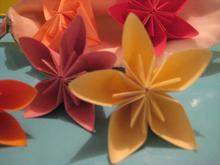 To make kusudama flowers you need 5 equal sized squares of paper and paper glue

