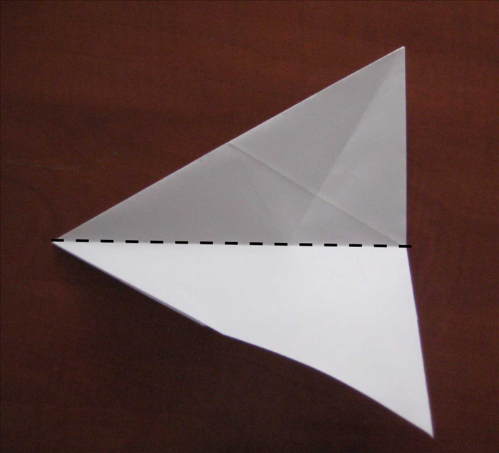 Bring the right bottom point up to the top point to fold in half
Unfold