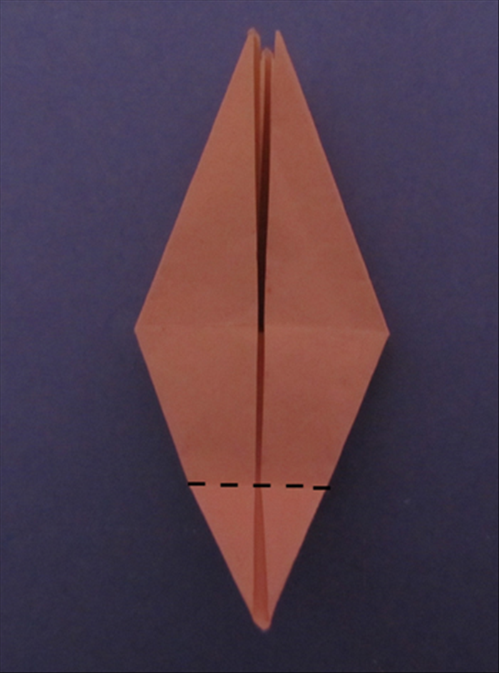 Fold the bottom point up to the center crease.
 Unfold