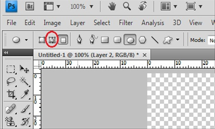Click on the path tool – circled in red in the picture