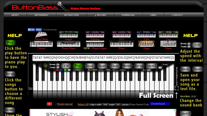 <p> <a href='http://www.buttonbass.com/PlayerPiano.html' rel='nofollow'>http://www.buttonbass.com/PlayerPiano.html</a></p> 
<p> You can also record the songs you play</p>